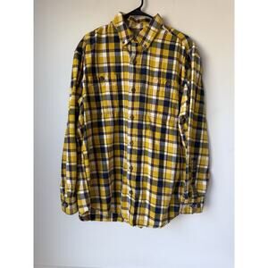 Duluth Trading Shirt Mens Large Yellow Plaid Flannel Button Down Untucked